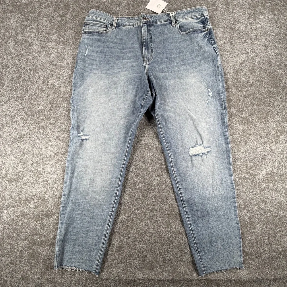 Pistola Jeans Women 22W Blue Denim Cotton High Rise Light Wash Distressed Skinny